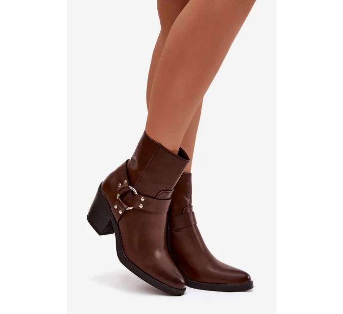 Zateplené dámské kotníkové boty na podpatku s ozdobným hnědé model 21758921 - Boto Zateplené dámské kotníkové boty na podpatku s ozdobným hnědé model 21758921 - Boto