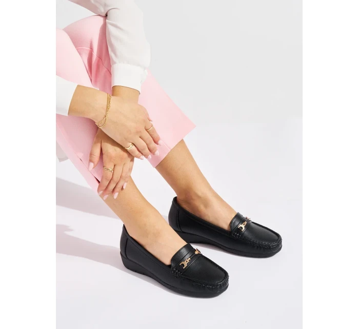 Stylové mokasíny dámské černé na klínku Stylové mokasíny dámské černé na klínku