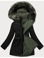 Dámská teplá zimní bunda oboustranná khaki-černá (w610)