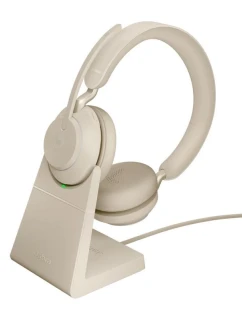 Bezdrátová sluchátka do uší Jabra Evolve2 65 MS Stereo Link380c, béžová + stojan