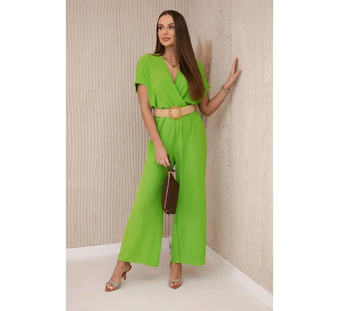 Kombinéza s ozdobným páskem v pase Pistácie Kombinéza s ozdobným páskem v pase Pistácie