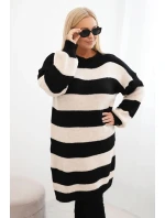 Dámské pletené šaty Plus Size pruhované černá