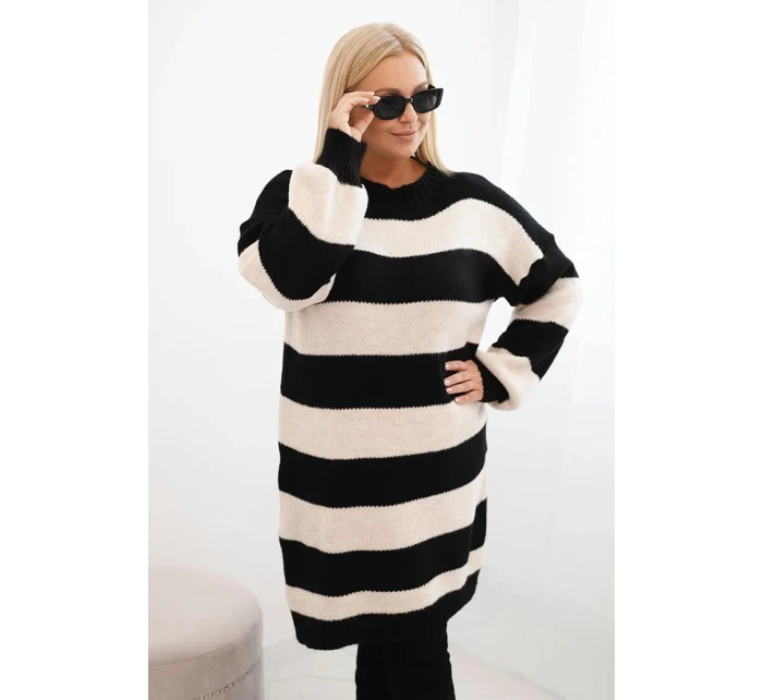 Dámské pletené šaty Plus Size pruhované černá