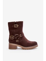 Dámské boty na nízkém podpatku se hnědé model 21671183 - Boto