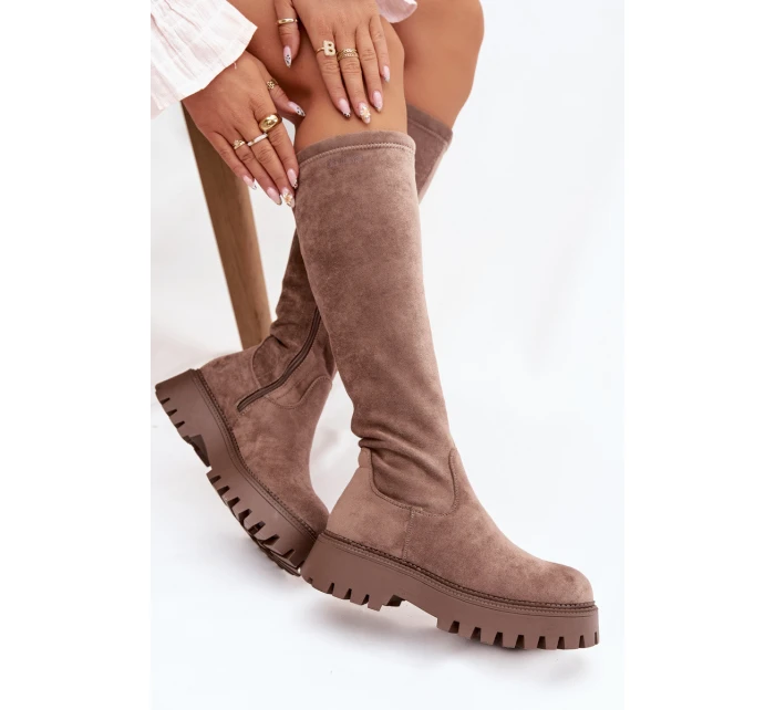 Zateplené dámské kozačky na platformě Big Star model 21821754 béžové - Big Star Shoes