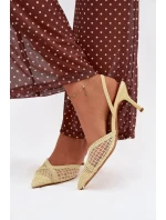 Sandály z pleteniny na podpatku žluté model 21919230 - Boto