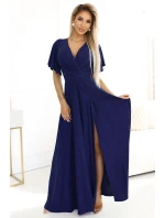 třpytivé dlouhé šaty s rukávy a výstřihem  S model 21012939 - numoco