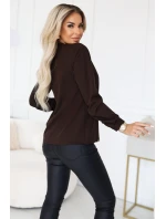 140-29 Služební halenka s dlouhým rukávem a zavazováním vpředu - čokoládová