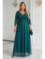 655-2 Dlouhé lehké třpytivé šaty s výstřihem a průhlednými rukávy - smaragdově zelené 655-2 Dlouhé lehké třpytivé šaty s výstřihem a průhlednými rukávy - smaragdově zelené