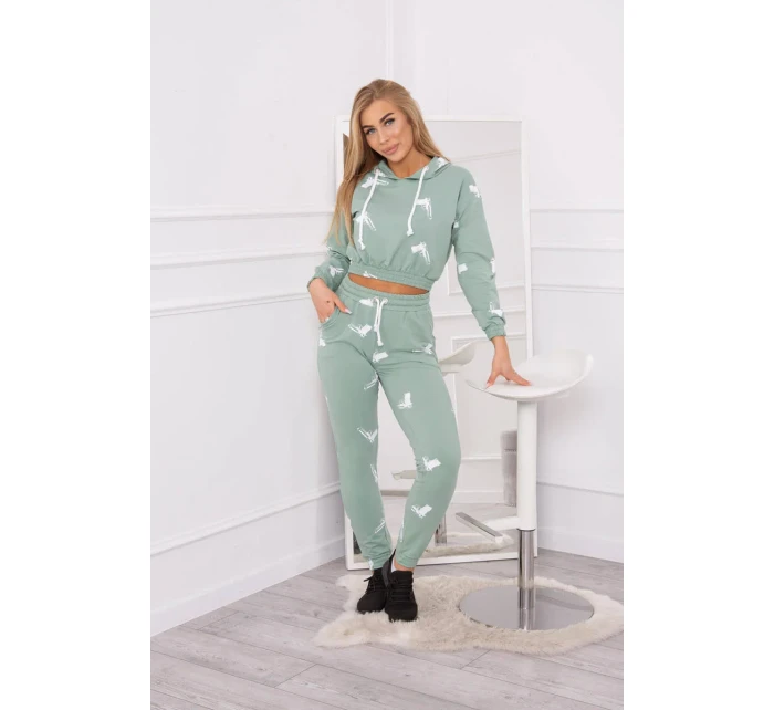 Sada s potiskem pistole tmavě mátová