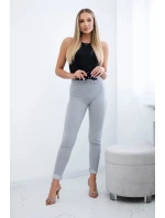 Bavlněné kalhoty se zirkony na zadních kapsách šedý