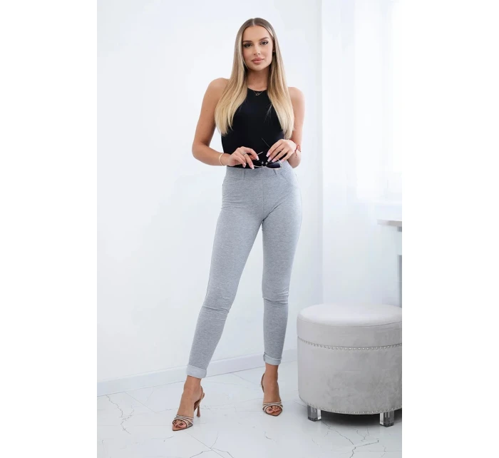 Bavlněné kalhoty se zirkony na zadních kapsách šedý