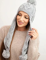 Dámská zimní čepice z vlny s bambulemi a prodlouženými stranami K448 šedá