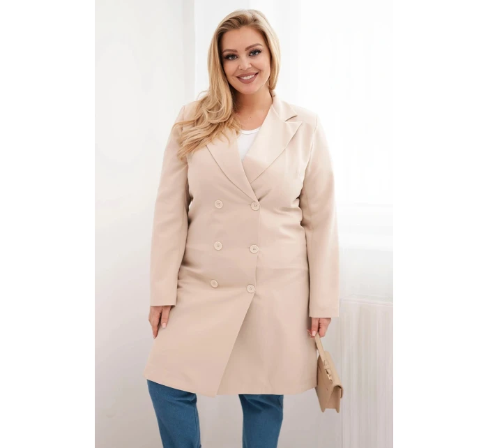 Dámský kabát Plus Size dvouřadový s límcem béžový