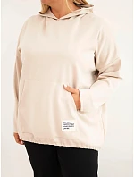 Dámská mikina Plus Size z viskózy s kapucí a klokánkou kapsou béžová Dámská mikina Plus Size z viskózy s kapucí a klokánkou kapsou béžová