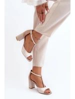 Kožené sandály na podpatku Laura Messi 2759 béžové Kožené sandály na podpatku Laura Messi 2759 béžové