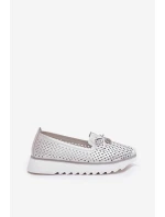 Dámské Kožené Polobotky S Ažurovým Designem Z Přírodní Kůže D&A LR51-631 Stříbrné