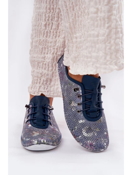 Dámské Kožené Polobotky Z Přírodní Kůže Vzorované model 21691775 Modré - Artiker