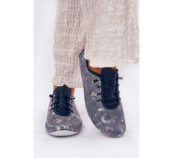 Dámské Kožené Polobotky Z Přírodní Kůže Vzorované model 21691775 Modré - Artiker