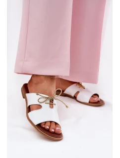 Kožené Dámské Pantofle Na Plochém Podpatku Bílé model 21692923 - Zazoo