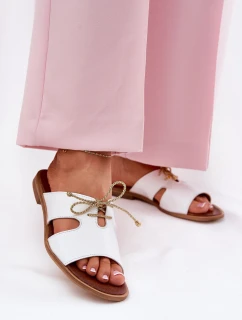 Kožené Dámské Pantofle Na Plochém Podpatku Bílé model 21692923 - Zazoo