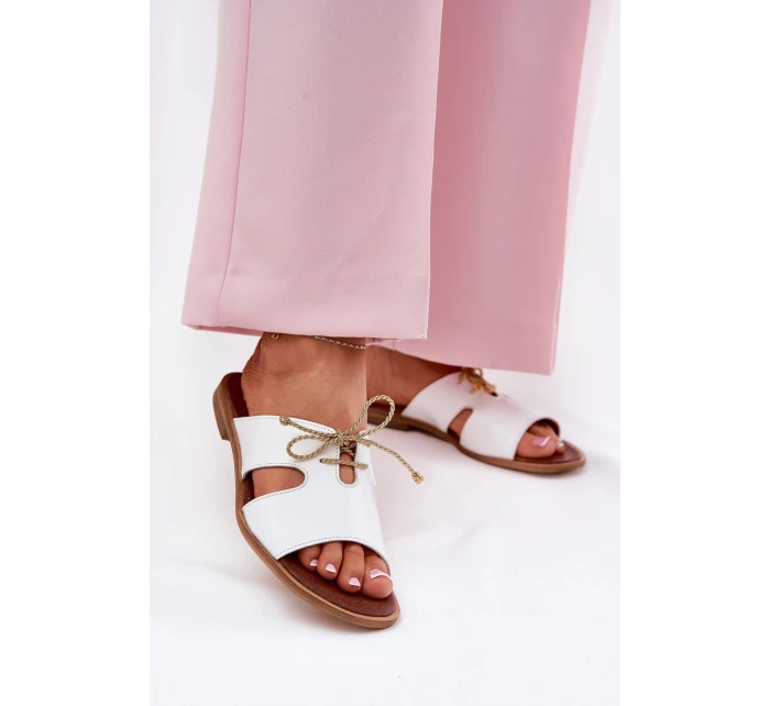 Kožené Dámské Pantofle Na Plochém Podpatku Bílé model 21692923 - Zazoo