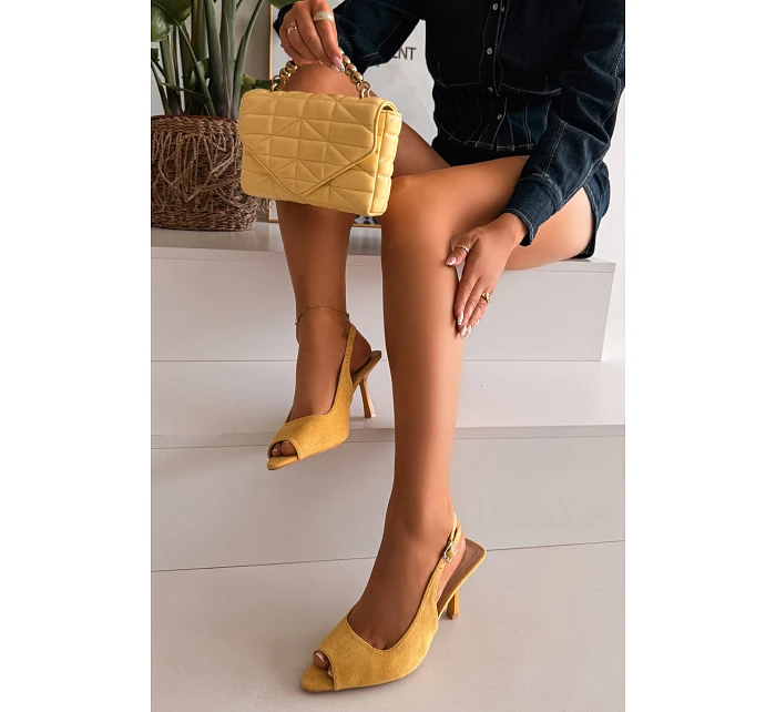 Dámské sandály na podpatku Eko semiš žluté model 22092015 - Boto