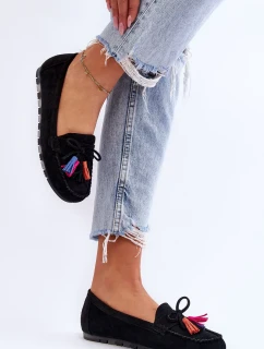 Semišové Mokasíny S Mašlí A Třásněmi Černá Dorine