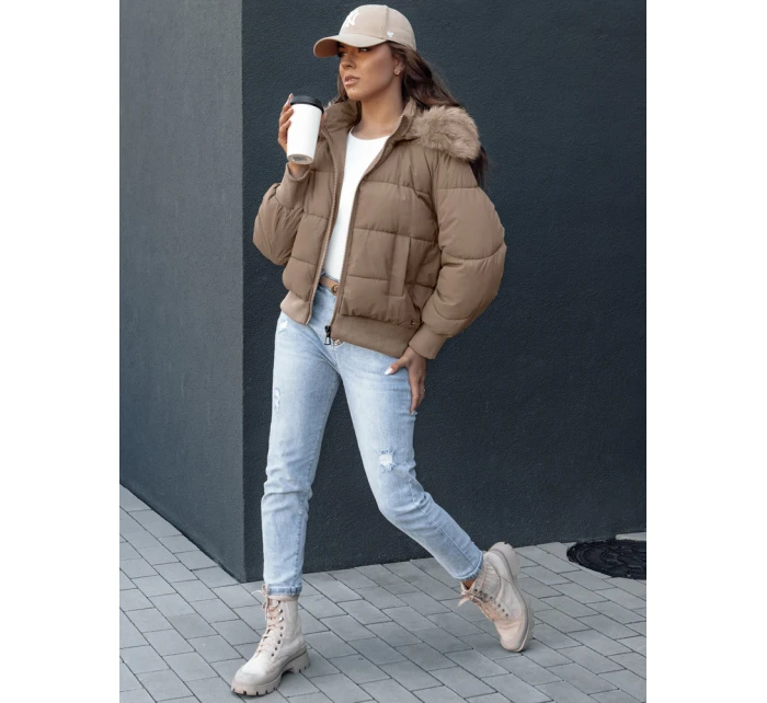 Dámská prošívaná zimní bunda s kožešinou COLDPACK camel FashionStreet TY4427