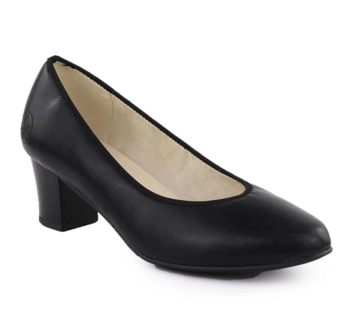 Dámské kožené lodičky na nízkém jehlovém podpatku černé Rieker 44650