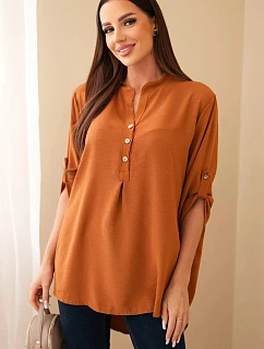 Halenka s delším zadním dílem tmavě camelová