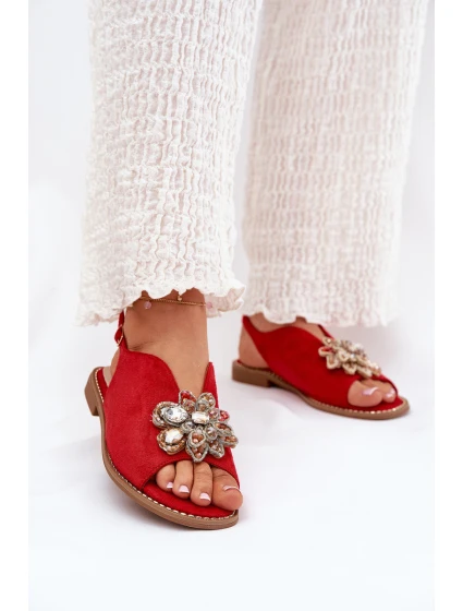 Dámské Sandály Na Plném Podpatku S Ozdobou S.Barski KV27-001 Červené