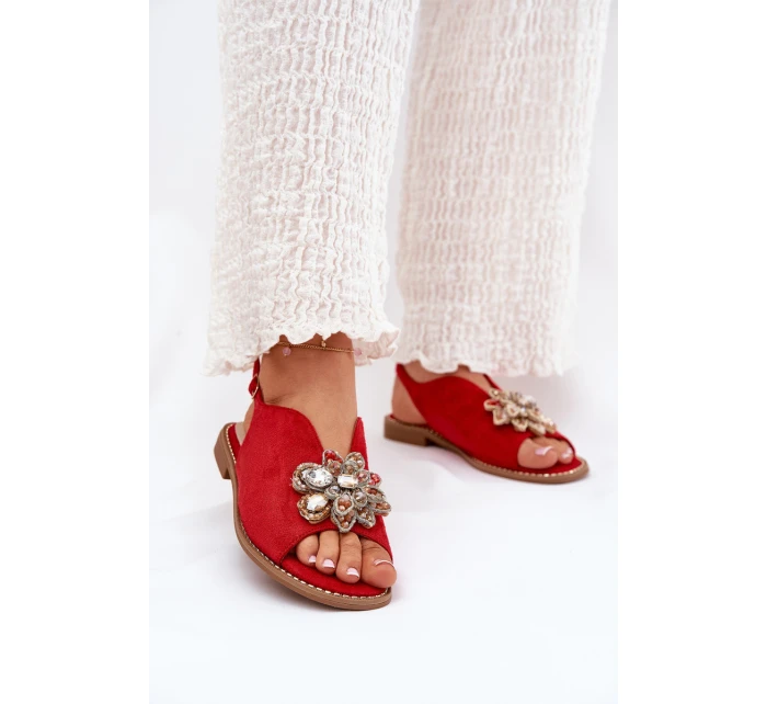 Dámské Sandály Na Plném Podpatku S Ozdobou S.Barski KV27-001 Červené