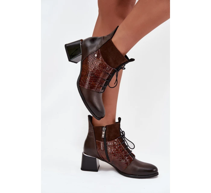 model 21712117 kožené kotníčkové boty na podpatku vyhřívané čokoládové - Zazoo model 21712117 kožené kotníčkové boty na podpatku vyhřívané čokoládové - Zazoo