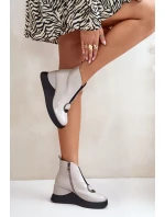 Lakované Kotníkové Boty Na Klínku Zateplené D&A Světle šedé