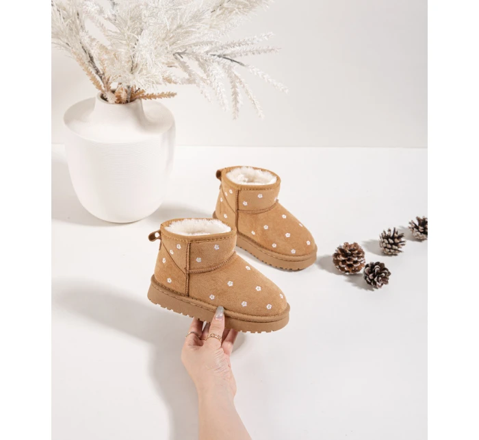 Dětské sněhule zdobené květinami – camel Gracina Dětské sněhule zdobené květinami – camel Gracina