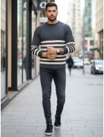 Pánský tmavě šedý pruhovaný svetr FashionStreet WX2133