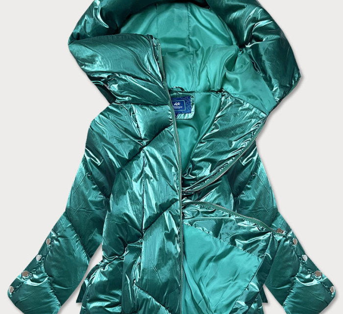 Zelená krátká metalická dámská bunda puffer (OMDL-022)