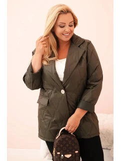 Dámská bunda Plus Size prošívaná s límcem a knoflíkem khaki