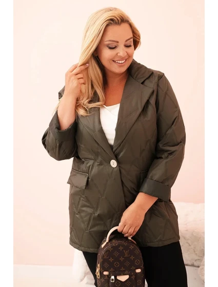 Dámská bunda Plus Size prošívaná s límcem a knoflíkem khaki