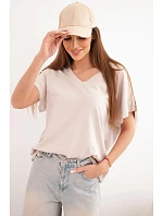 Dámská bavlněná halenka s výstřihem do V a krátkým rukávem béžová