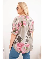 Dámská bavlněná halenka ve velikosti Plus s výstřihem do V v květinovém vzoru fango