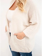 Dámský svetr Plus Size s kapsami bez zapínání béžový Dámský svetr Plus Size s kapsami bez zapínání béžový