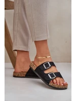 Textilní Pantofle Na Korkové Podešvi S Přezkami Černé Atera Textilní Pantofle Na Korkové Podešvi S Přezkami Černé Atera