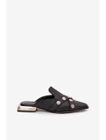 Kožené dámské nazouváky s ozdobnými pásky D&A model 22031828 Černé - S.Barski