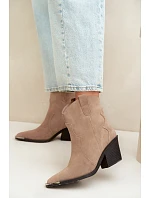 Kožené semišové kožené kozačky na podpatku s izolací Khaki model 22320935 - Boto Kožené semišové kožené kozačky na podpatku s izolací Khaki model 22320935 - Boto
