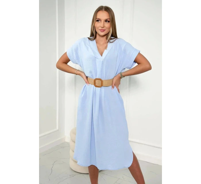 Dámské šaty s ozdobným páskem 24139 sv. modré - Kesi Dámské šaty s ozdobným páskem 24139 sv. modré - Kesi