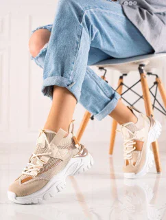 Exkluzívní dámské hnědé  tenisky bez podpatku