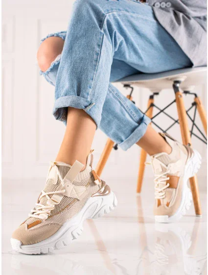 Exkluzívní dámské hnědé  tenisky bez podpatku