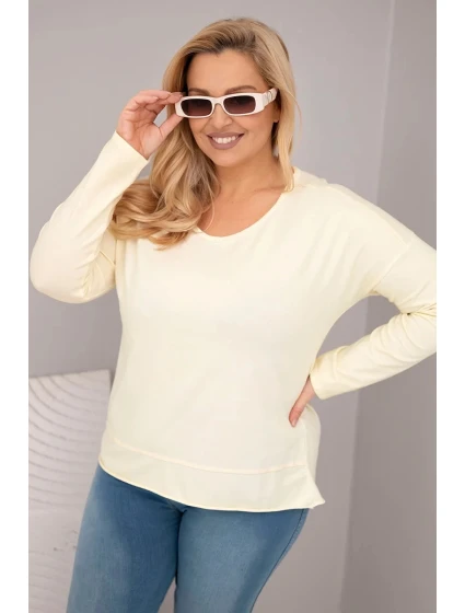 Dámská blůza Plus Size s V výstřihem a delším zadním dílem žlutá